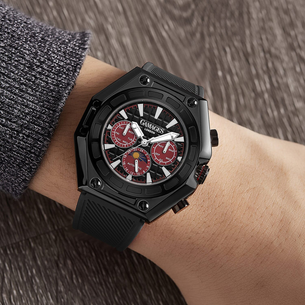 Gamages Of London Limited Edition Hand Assembled Vault Automatic 3 ATM Water Resistant Watch with Black Strap