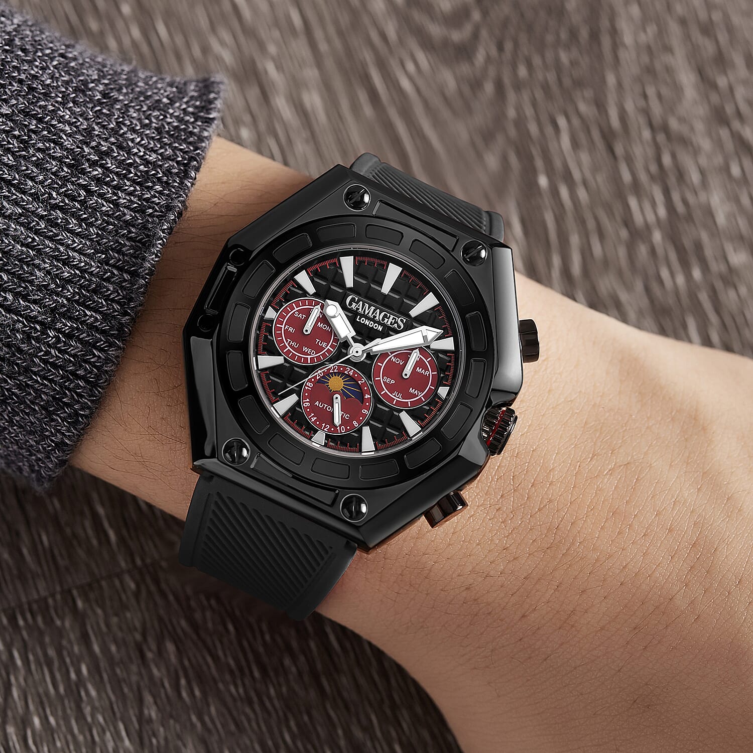 Gamages Of London Limited Edition Hand Assembled Vault Automatic 3 ATM Water Resistant Watch with Black Strap