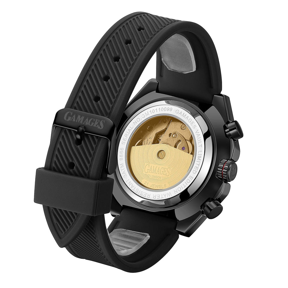 Gamages Of London Limited Edition Hand Assembled Vault Automatic 3 ATM Water Resistant Watch with Black Strap