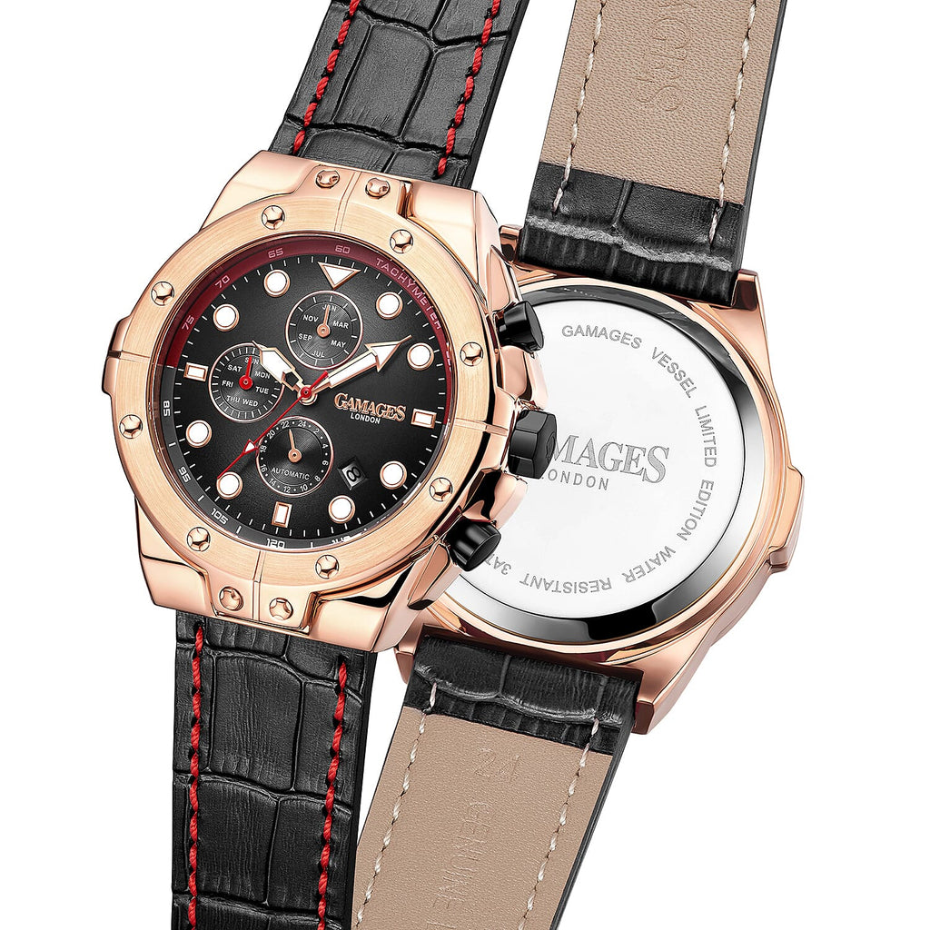 GAMAGES OF LONDON Limited Edition Hand Assembled Vessel Automatic Watch in Black