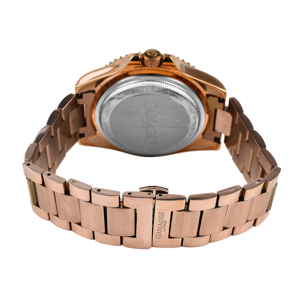 GAMAGES OF LONDON Sports Element Automatic Movement Black Dial Brown Bezel Water Resistant Watch with Rose Gold Chain Strap