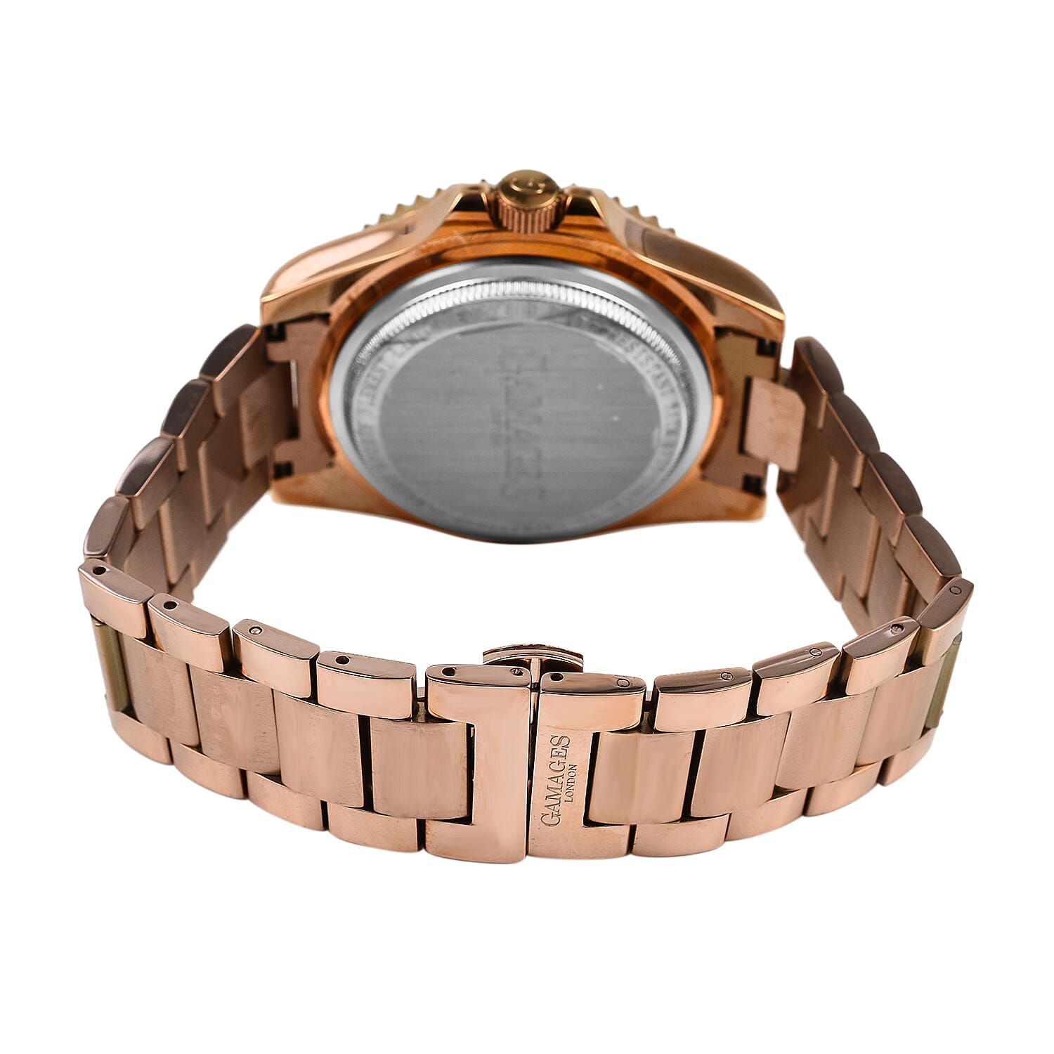 GAMAGES OF LONDON Sports Element Automatic Movement Black Dial Brown Bezel Water Resistant Watch with Rose Gold Chain Strap