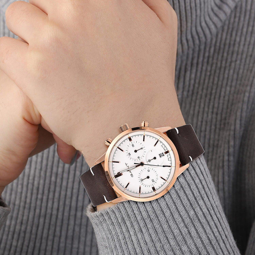 GANT BRADFORD Rose Gold Dial Water Resistant Watch with Brown Leather Strap