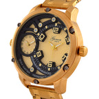 Designer Inspired - Genoa Time V2 Japanes Movement 3ATM WR Black Hydraulic Dial IPG Case Mens Watch with Gold Colour Stainless Steel Chain Strap
