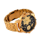 Designer Inspired - Genoa Time V2 Japanes Movement 3ATM WR Black Hydraulic Dial IPG Case Mens Watch with Gold Colour Stainless Steel Chain Strap