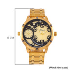 Designer Inspired - Genoa Time V2 Japanes Movement 3ATM WR Black Hydraulic Dial IPG Case Mens Watch with Gold Colour Stainless Steel Chain Strap