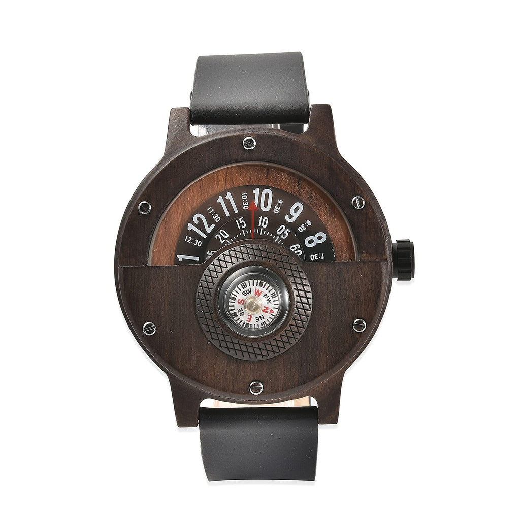 GENOA Japanese Movement Brown Sandalwood Dial Water Resistant Watch with Black Leather Strap