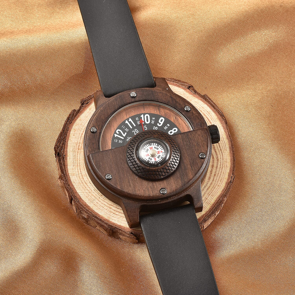 GENOA Japanese Movement Brown Sandalwood Dial Water Resistant Watch with Black Leather Strap