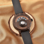 GENOA Japanese Movement Brown Sandalwood Dial Water Resistant Watch with Black Leather Strap