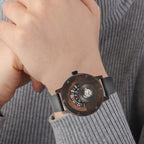 GENOA Japanese Movement Brown Sandalwood Dial Water Resistant Watch with Black Leather Strap