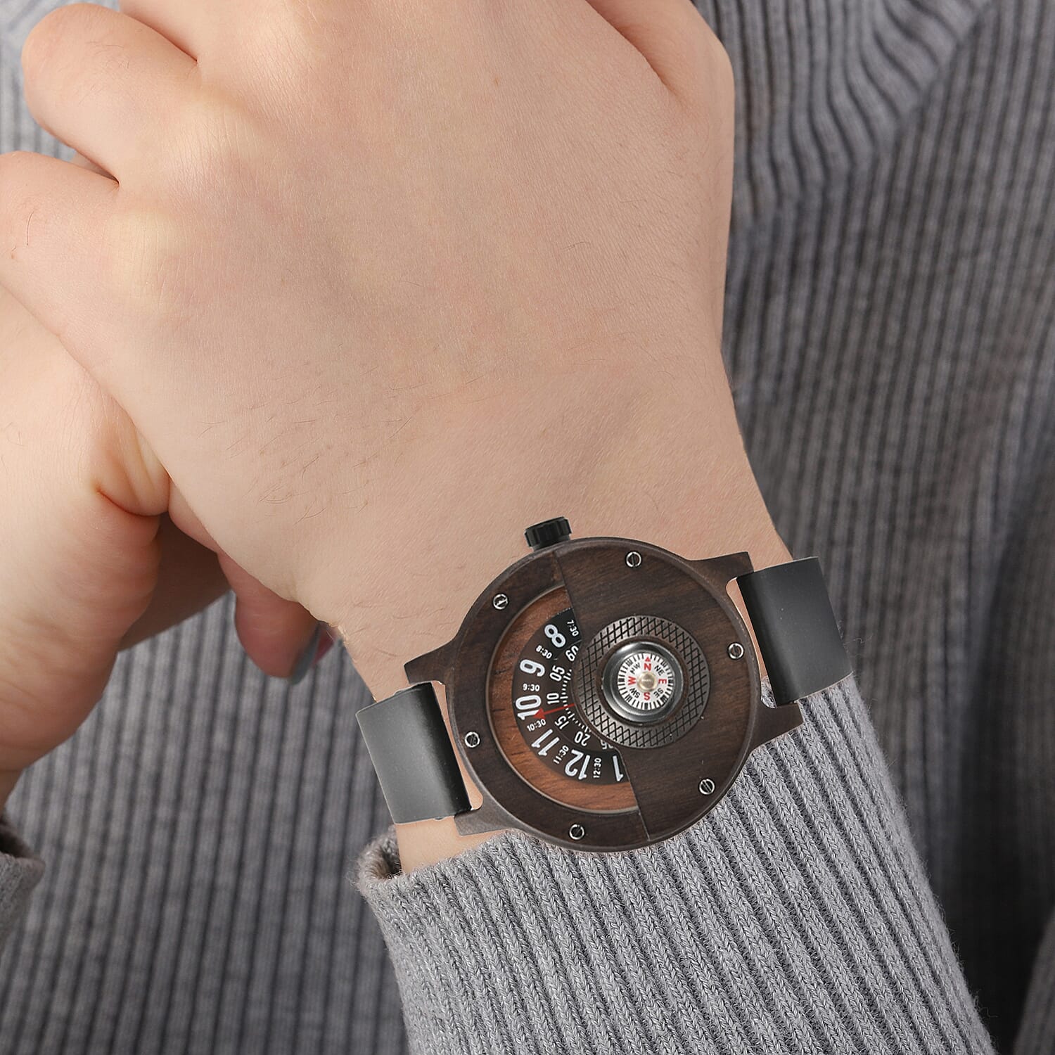 GENOA Japanese Movement Brown Sandalwood Dial Water Resistant Watch with Black Leather Strap