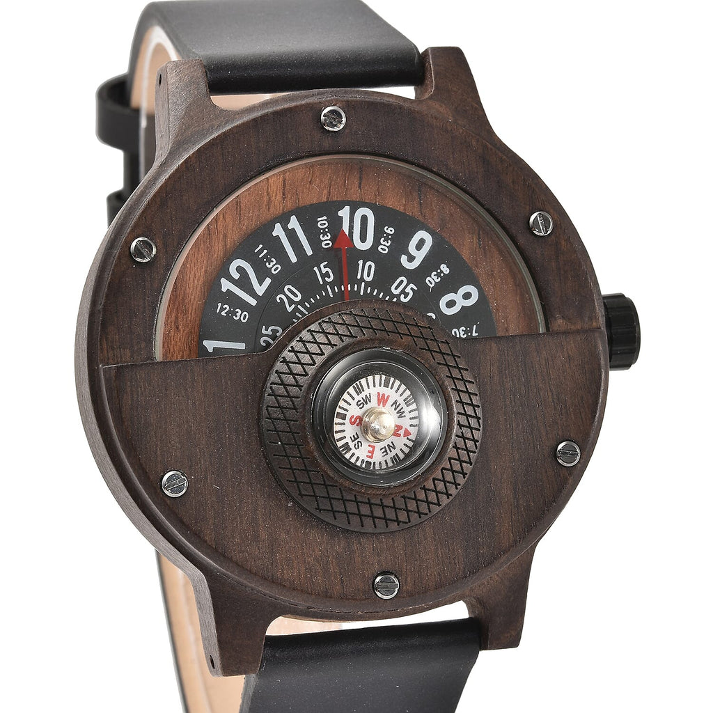 GENOA Japanese Movement Brown Sandalwood Dial Water Resistant Watch with Black Leather Strap