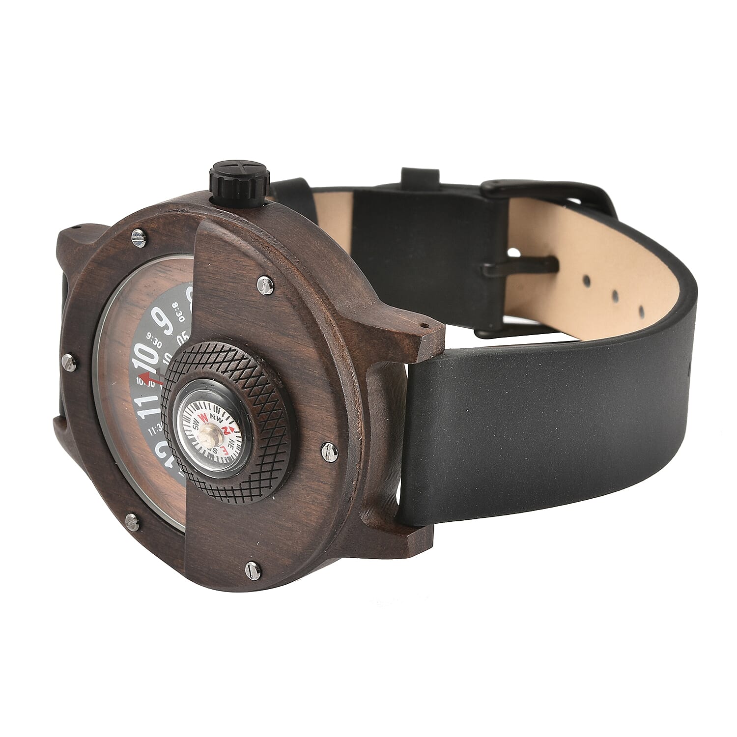 GENOA Japanese Movement Brown Sandalwood Dial Water Resistant Watch with Black Leather Strap