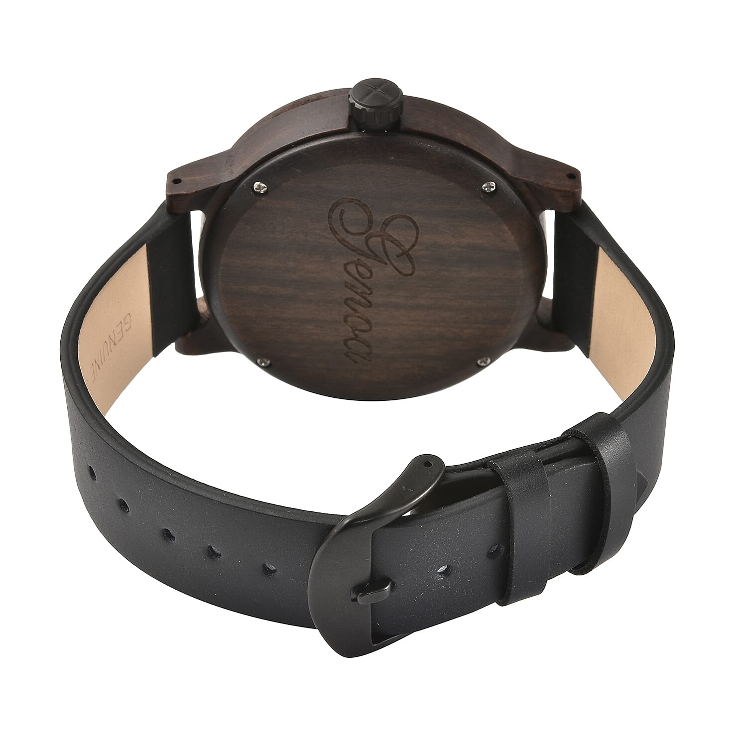 GENOA Japanese Movement Brown Sandalwood Dial Water Resistant Watch with Black Leather Strap