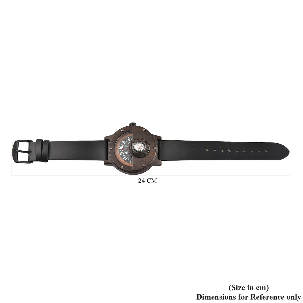 GENOA Japanese Movement Brown Sandalwood Dial Water Resistant Watch with Black Leather Strap