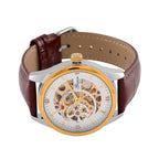 GENOA TIME Limited Edition Automatic Movt. 3ATM Water Resistant Watch With Skeleton Dial & Exhibition Back with Brown Leather Strap Presented in a Gift Box