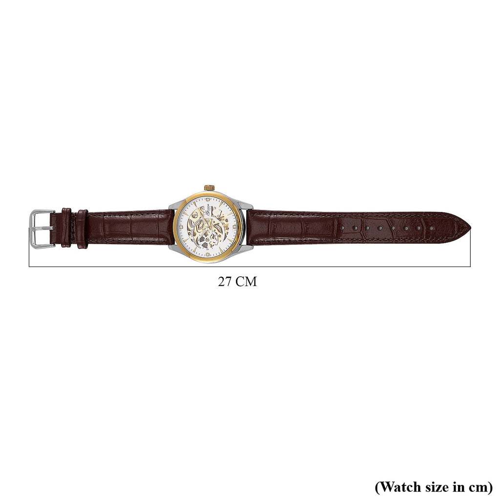 GENOA TIME Limited Edition Automatic Movt. 3ATM Water Resistant Watch With Skeleton Dial & Exhibition Back with Brown Leather Strap Presented in a Gift Box