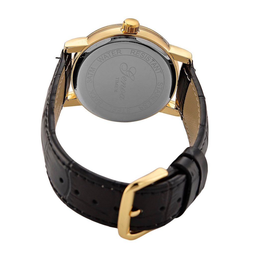 GENOA TIME LIMITED EDITION Dragon Series 3ATM WR Mother Of Pearl Dial & Gold Case Watch with Austrian Crystal Accents & Black Leather Strap Presented in a Gift Box