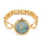 GENOA TIME V2 Miyota 2035 Japan Movt. 3ATM Water Resistant Green MOP & White Crystal Dial Ladies Watch with Gold Colour Alloy Chain Strap and Gold-Tone Case