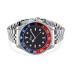 GENOA TIME V2 Miyota 2035 Japan Movt. 3ATM Water Resistant Pepsi Bezel Black Dial Mens Watch with Silver Colour Stainless Steel Strap