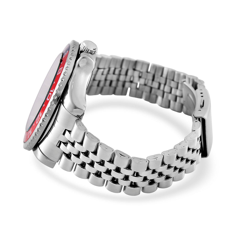 GENOA TIME V2 Miyota 2035 Japan Movt. 3ATM Water Resistant Pepsi Bezel Black Dial Mens Watch with Silver Colour Stainless Steel Strap