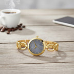 GENOA TIME V2 Miyota 2035 Japan Movt. 3ATM Water Resistant White Crystal & Grey MOP Dial Ladies Watch with Gold Colour Alloy Chain Strap and Gold-Tone Case