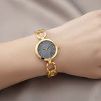 GENOA TIME V2 Miyota 2035 Japan Movt. 3ATM Water Resistant White Crystal & Grey MOP Dial Ladies Watch with Gold Colour Alloy Chain Strap and Gold-Tone Case
