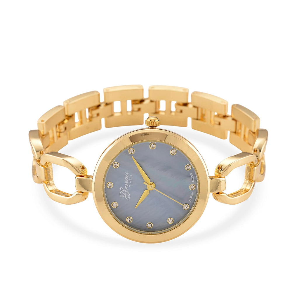 GENOA TIME V2 Miyota 2035 Japan Movt. 3ATM Water Resistant White Crystal & Grey MOP Dial Ladies Watch with Gold Colour Alloy Chain Strap and Gold-Tone Case