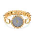 GENOA TIME V2 Miyota 2035 Japan Movt. 3ATM Water Resistant White Crystal & Grey MOP Dial Ladies Watch with Gold Colour Alloy Chain Strap and Gold-Tone Case