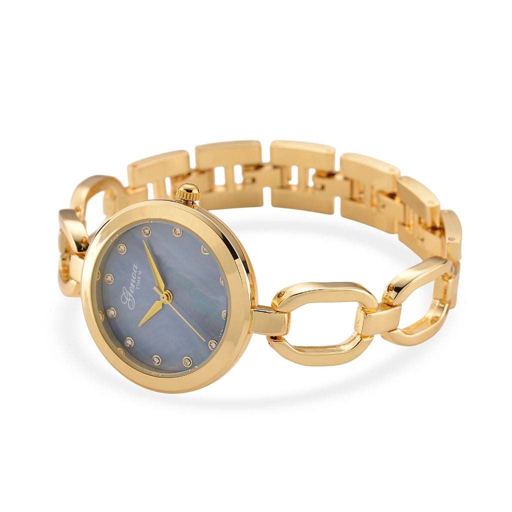 GENOA TIME V2 Miyota 2035 Japan Movt. 3ATM Water Resistant White Crystal & Grey MOP Dial Ladies Watch with Gold Colour Alloy Chain Strap and Gold-Tone Case