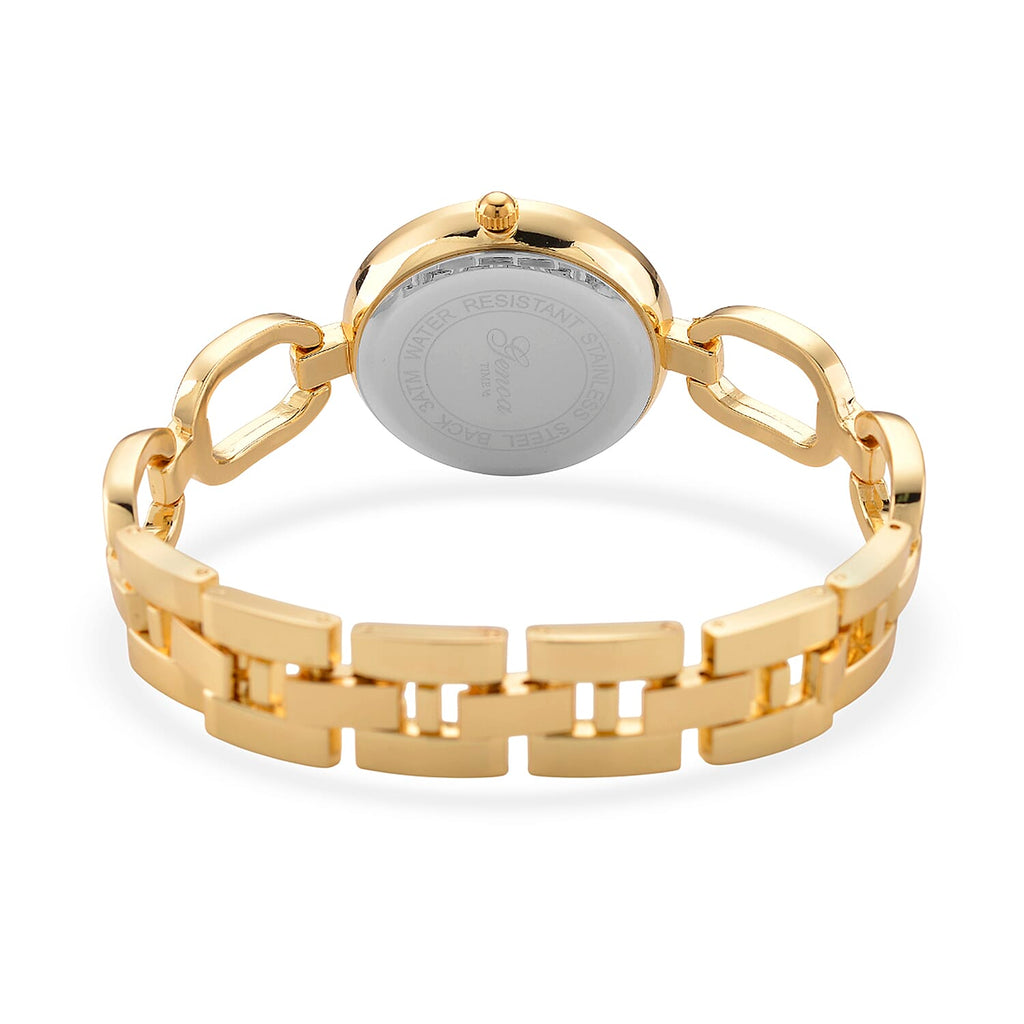 GENOA TIME V2 Miyota 2035 Japan Movt. 3ATM Water Resistant White Crystal & Grey MOP Dial Ladies Watch with Gold Colour Alloy Chain Strap and Gold-Tone Case