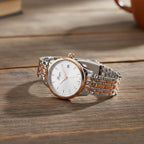 GENOA TIME V2 Miyota GM12 Japan Movt. 3ATM Water Resistant White Dial Watch with Silver and Rose Gold Colour Stainless Steel Strap