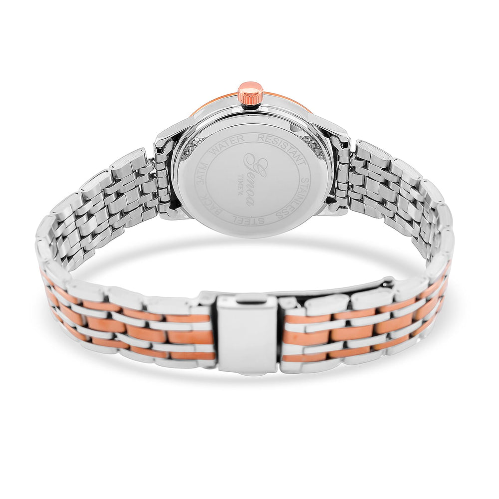 GENOA TIME V2 Miyota GM12 Japan Movt. 3ATM Water Resistant White Dial Watch with Silver and Rose Gold Colour Stainless Steel Strap