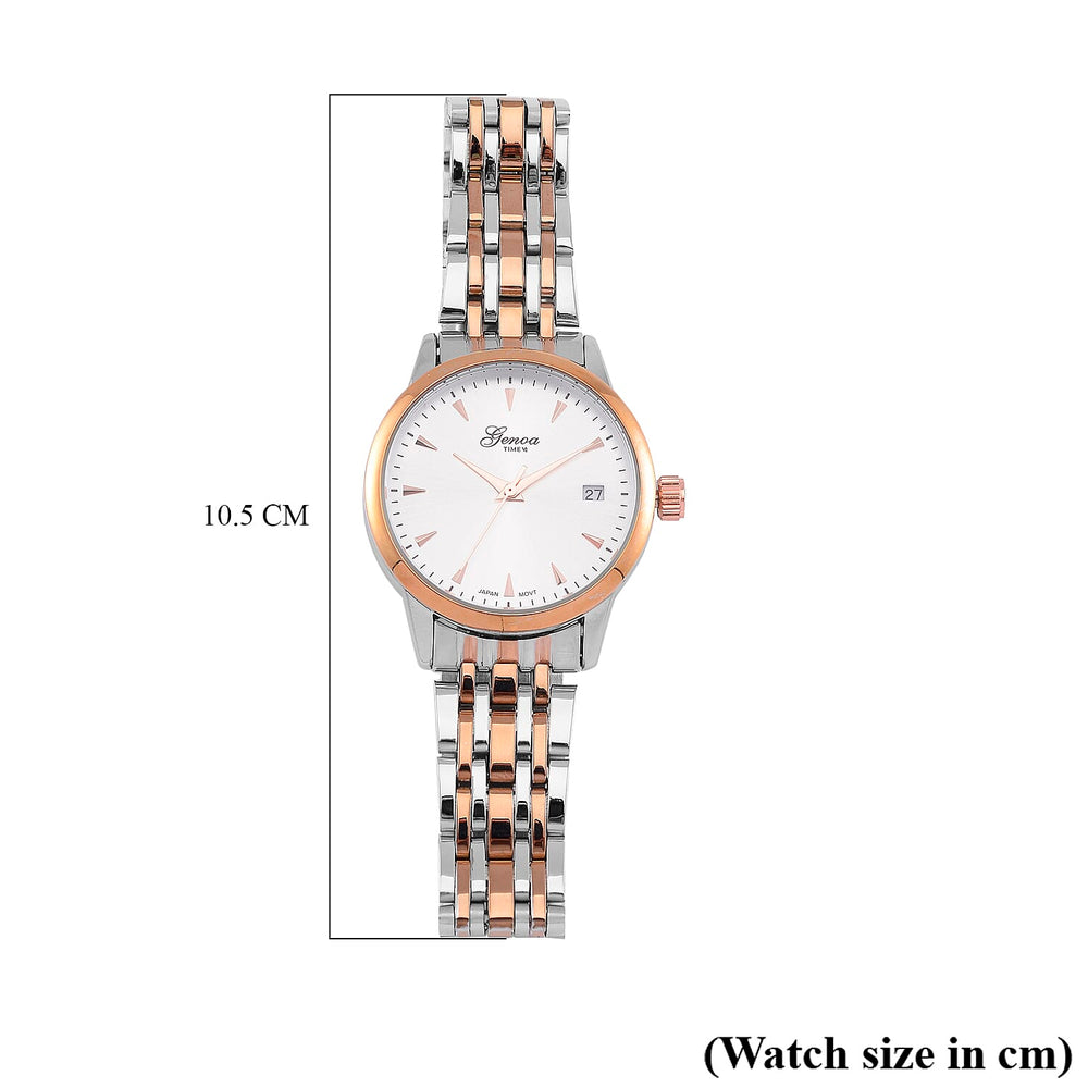 GENOA TIME V2 Miyota GM12 Japan Movt. 3ATM Water Resistant White Dial Watch with Silver and Rose Gold Colour Stainless Steel Strap