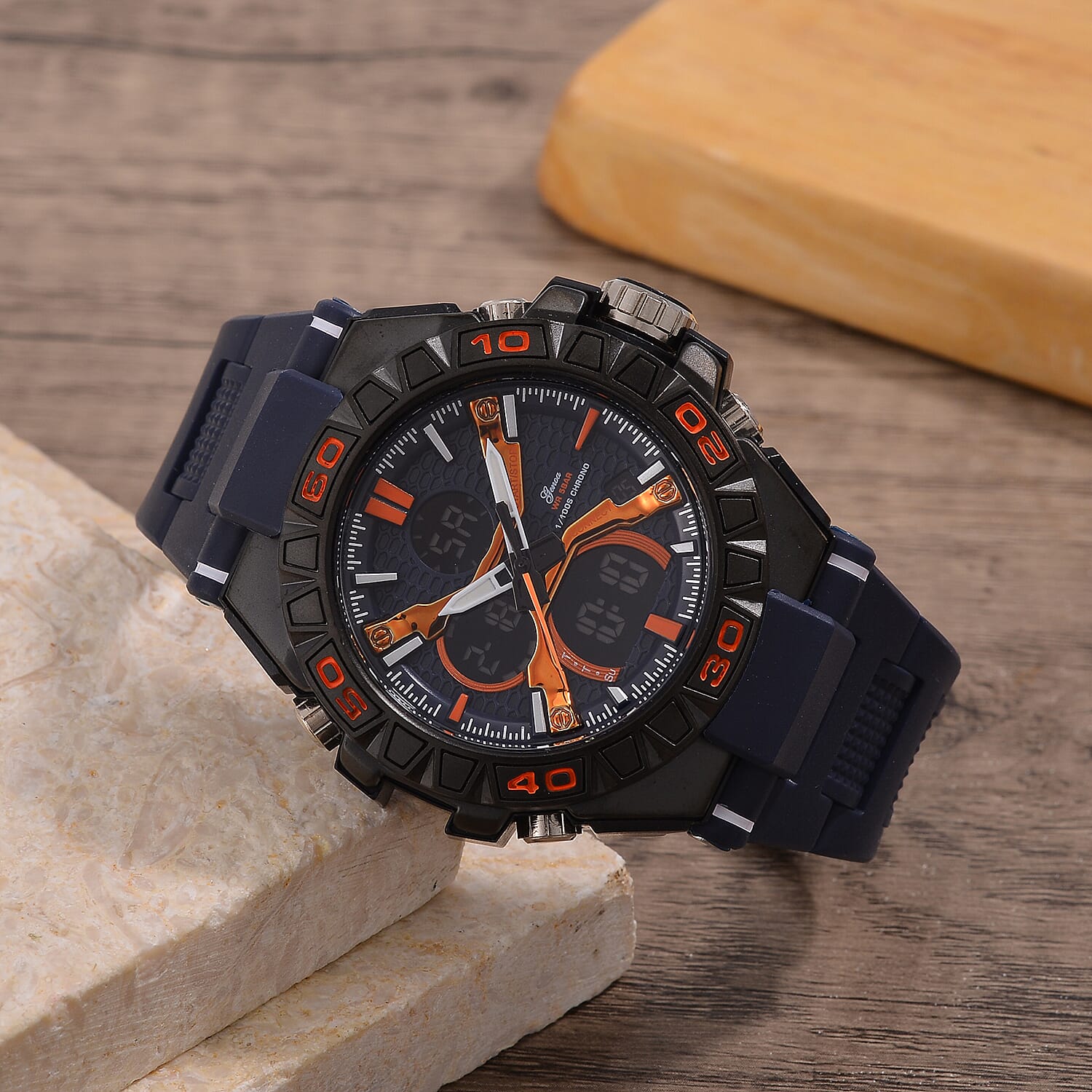 Japanese Mens Watch in Stainless Steel - Orange