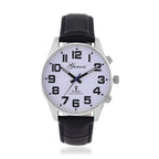 GENOA TIME V2 Quartz Movt. 3ATM Water Resistant White Dial Talking Watch with Black Colour Leather Strap and Silver-Tone Case