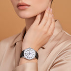 GENOA TIME V2 Quartz Movt. 3ATM Water Resistant White Dial Talking Watch with Black Colour Leather Strap and Silver-Tone Case