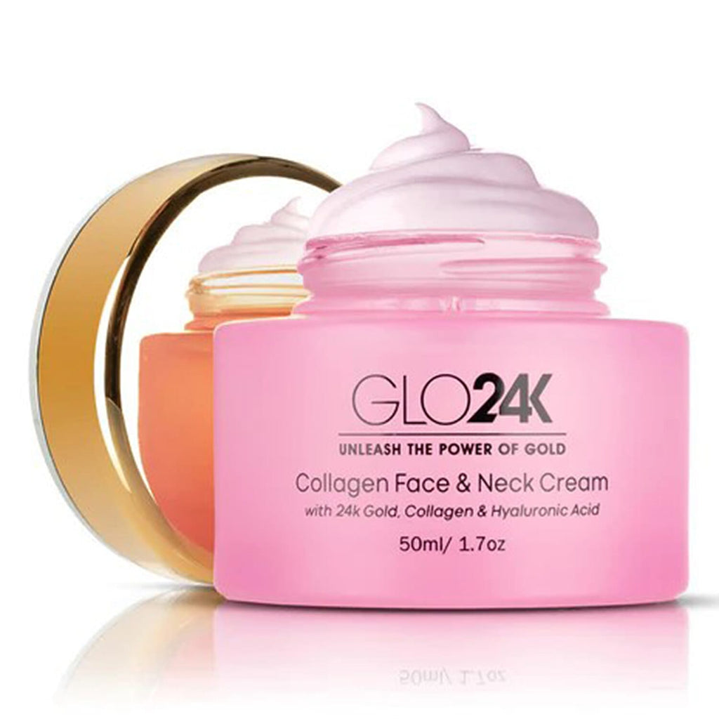 GLO24K Collagen Face - Neck Cream - 50ml With 24k Gold, Collagen - Hyaluronic Acid