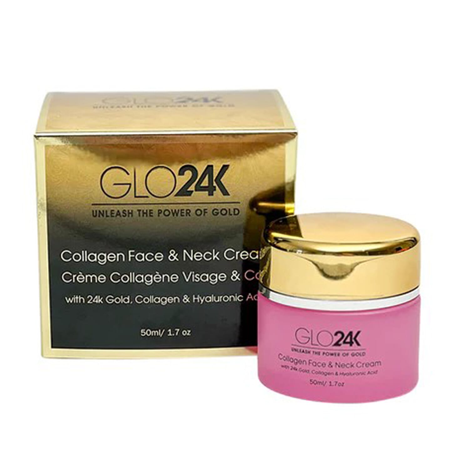 GLO24K Collagen Face - Neck Cream - 50ml With 24k Gold, Collagen - Hyaluronic Acid