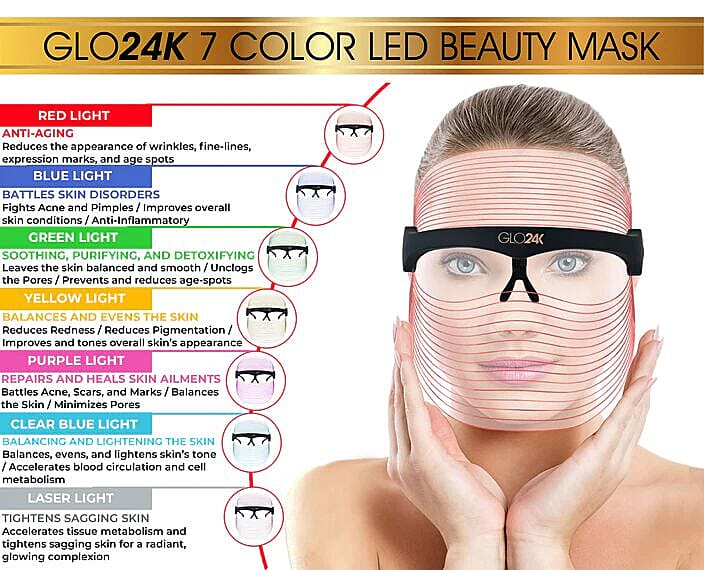 GLO24K - 7 Colour LED Beauty Device - Face Mask - Free Lifetime Warranty