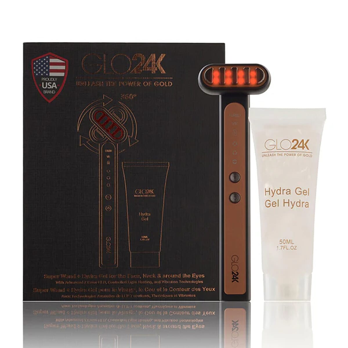 LOVE YOUR SKIN SALE OFFER -Glo24k 7 Colour Led Super Wand with 360 Degrees Rotating Massage Head with Hydra Gel (Lifetime Warranty)