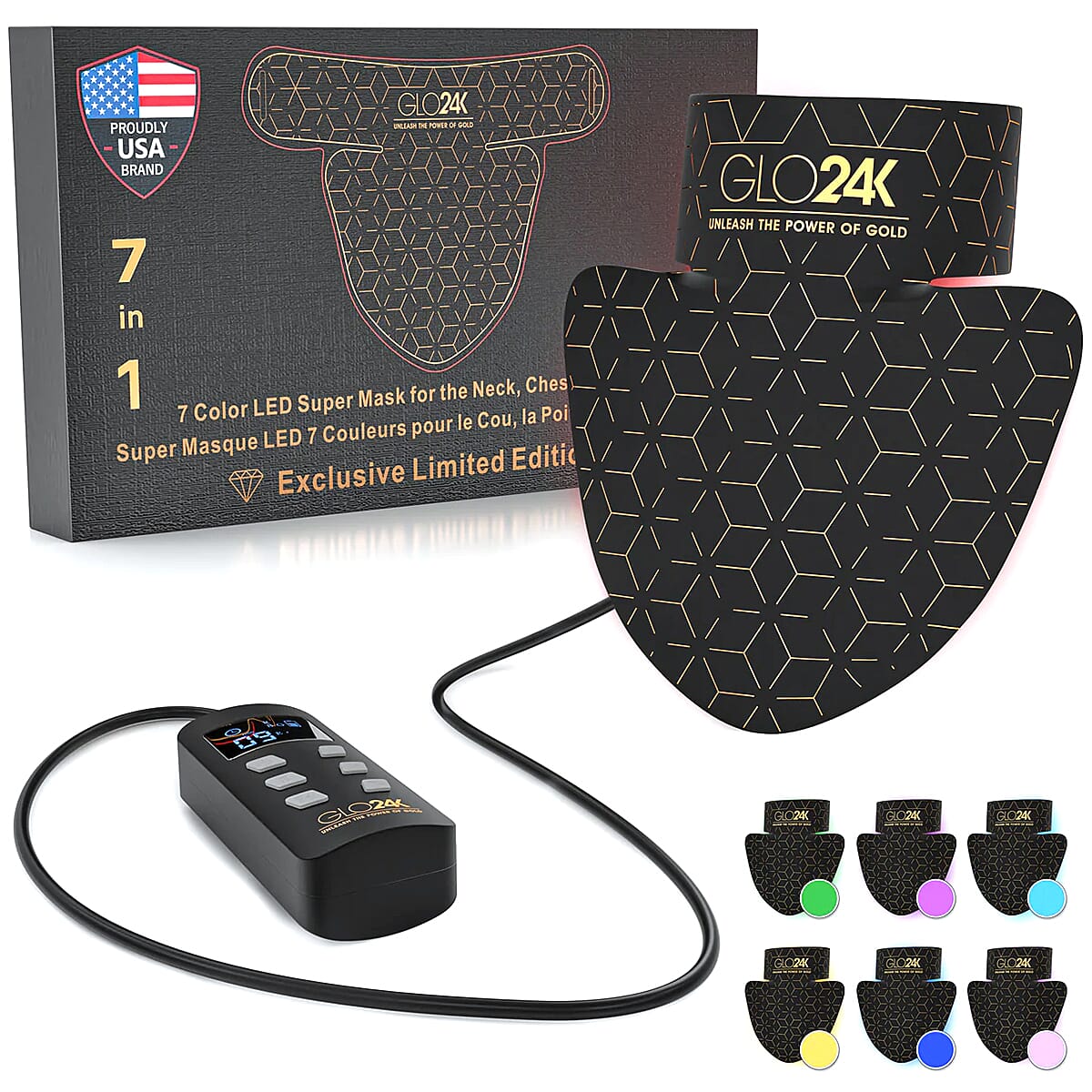 Lowest Ever Price- GLO24k 7 Colour LED Super Mask for the Neck, Chest - Decollete - Lifetime Warranty