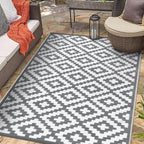 Green Decore Geometric Pattern Lightweight Reversible Stain Proof Outdoor Rug (150X90cm) - Grey - White