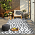 Green Decore Geometric Pattern Lightweight Reversible Stain Proof Outdoor Rug (150X90cm) - Grey - White