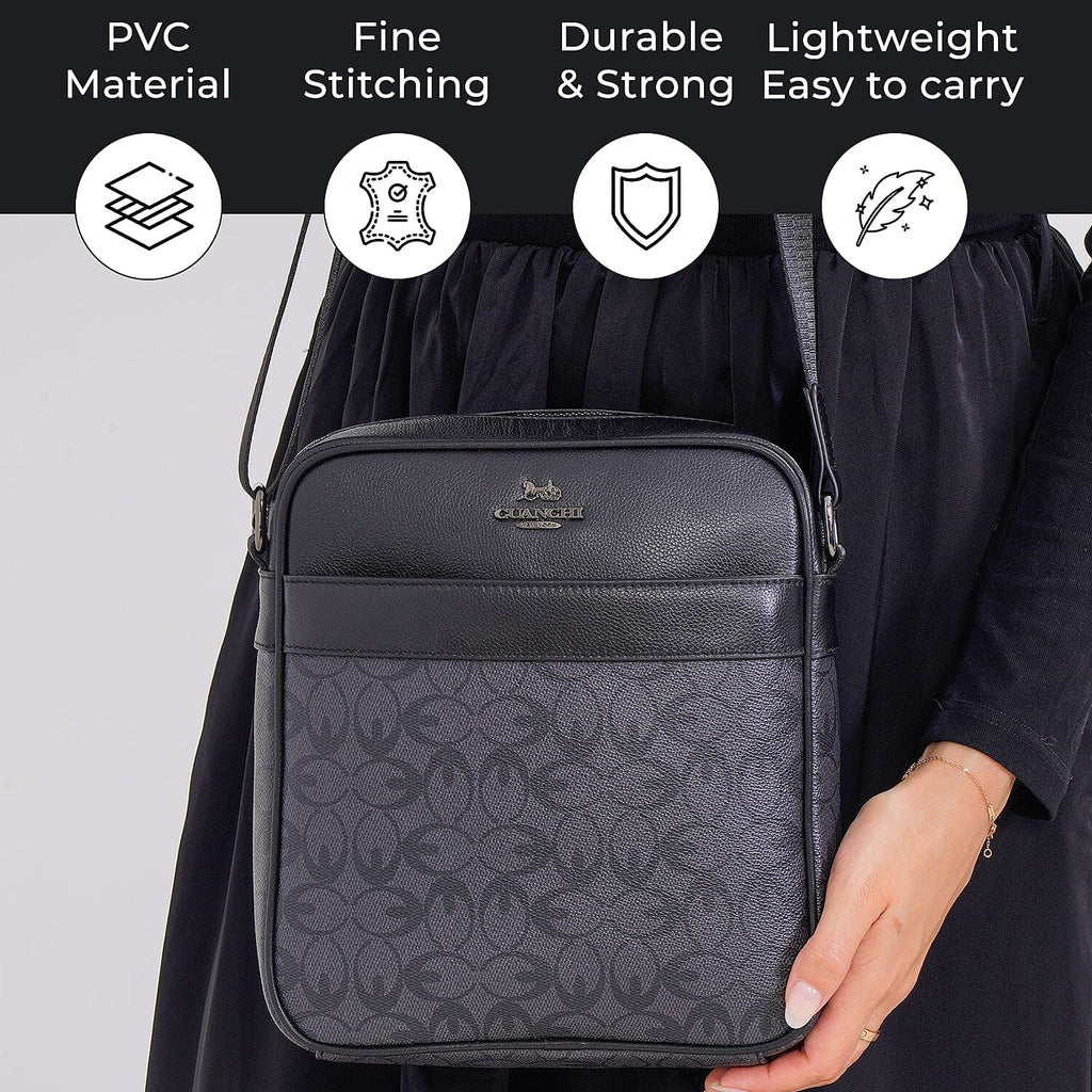 GUANCHI Oval Crossbody Bag with Shoulder Strap - Grey & Black