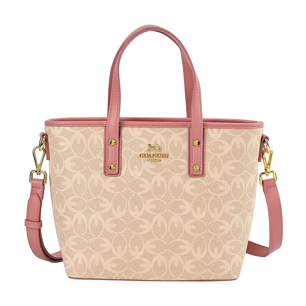 GUANCHI  Oval Crossbody Bag with Handle Drop - Off White - Pink