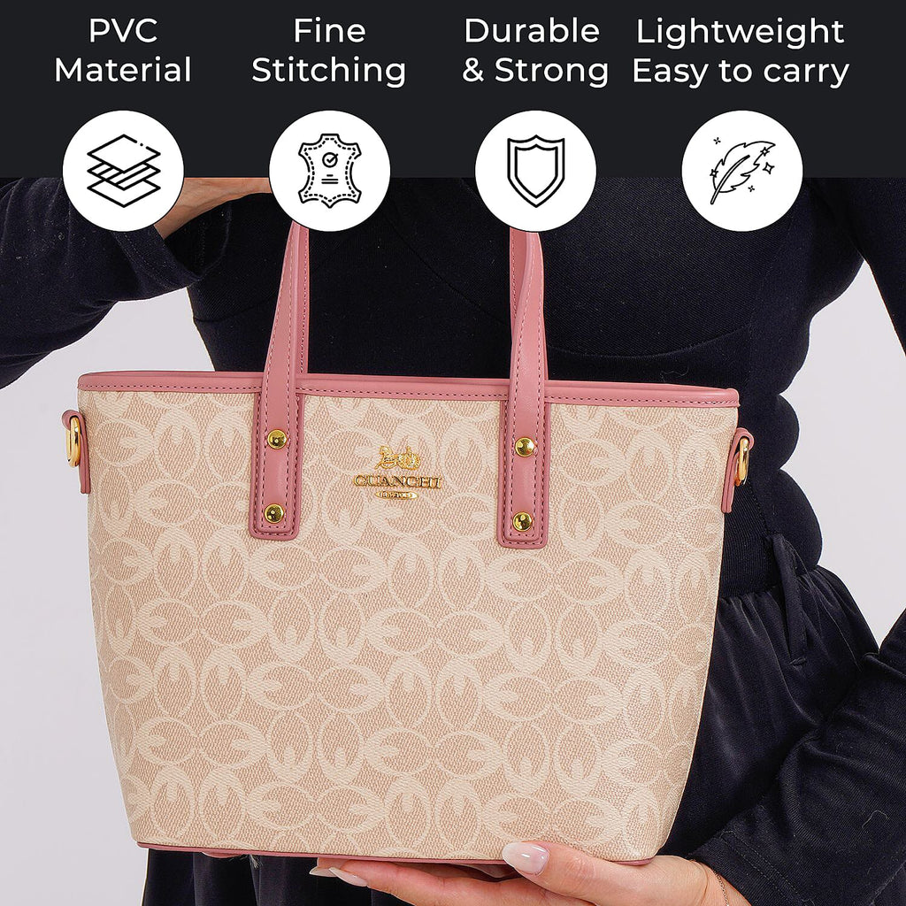 GUANCHI  Oval Crossbody Bag with Handle Drop - Off White - Pink