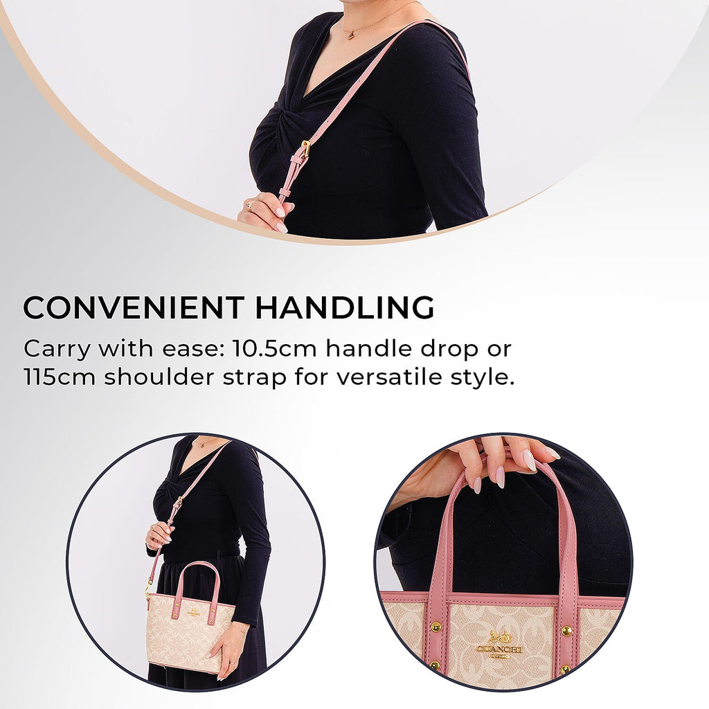 GUANCHI  Oval Crossbody Bag with Handle Drop - Off White - Pink