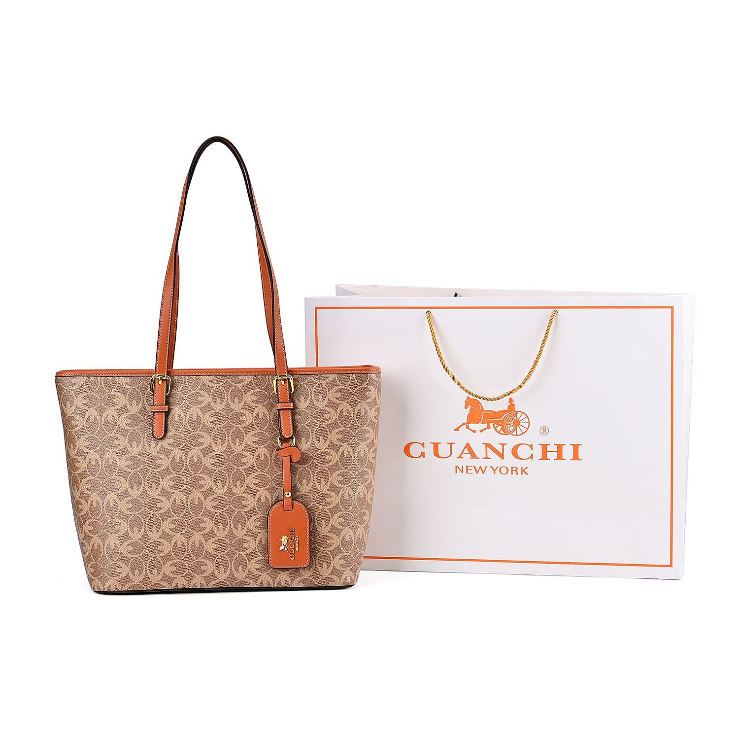 GUANCHI Tote Bag with Pouch & Handle Drop - Brown
