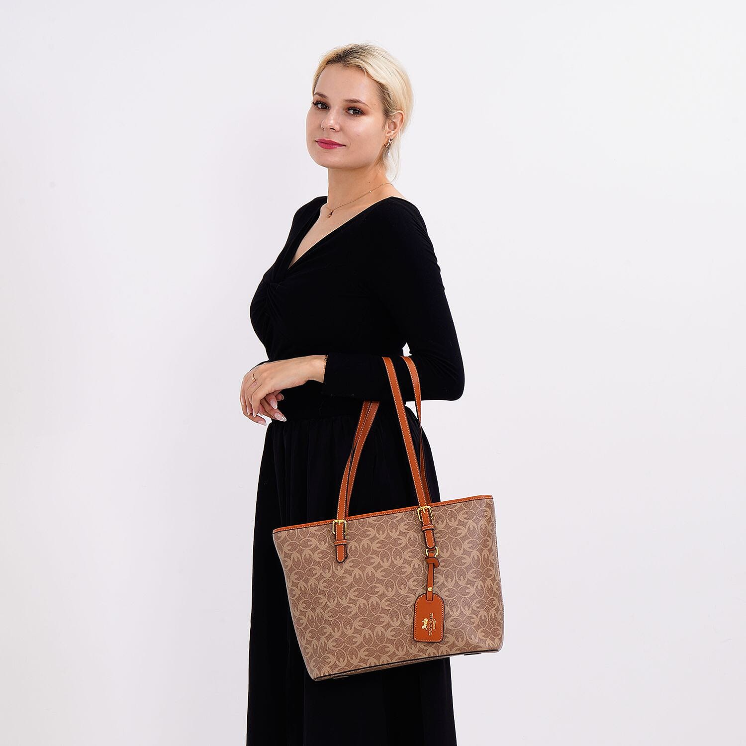 GUANCHI Tote Bag with Pouch & Handle Drop - Brown